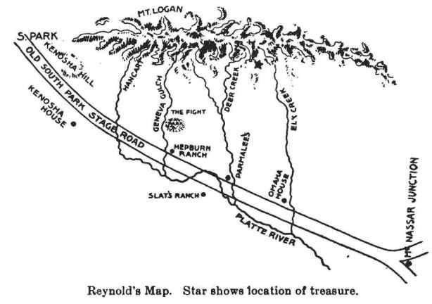 Copy of the crude map drawn by John Reynolds on his death bed in 1871.